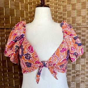 NWT Cleobella Maude puff sleeve swim top L